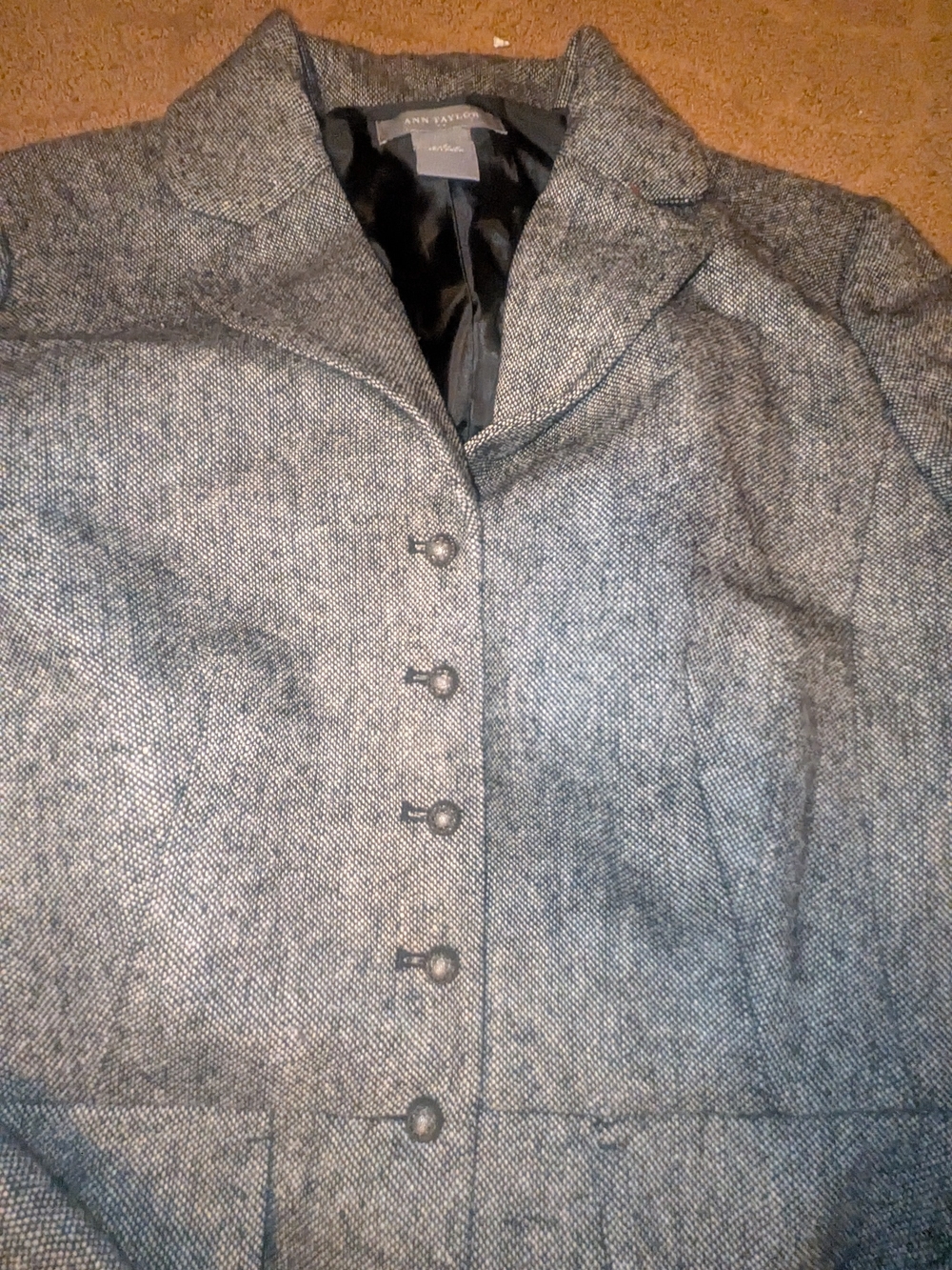 Ann Taylor Gray Herringbone Button-Front Blazer Jacket Women's 4 Fall Winter $$